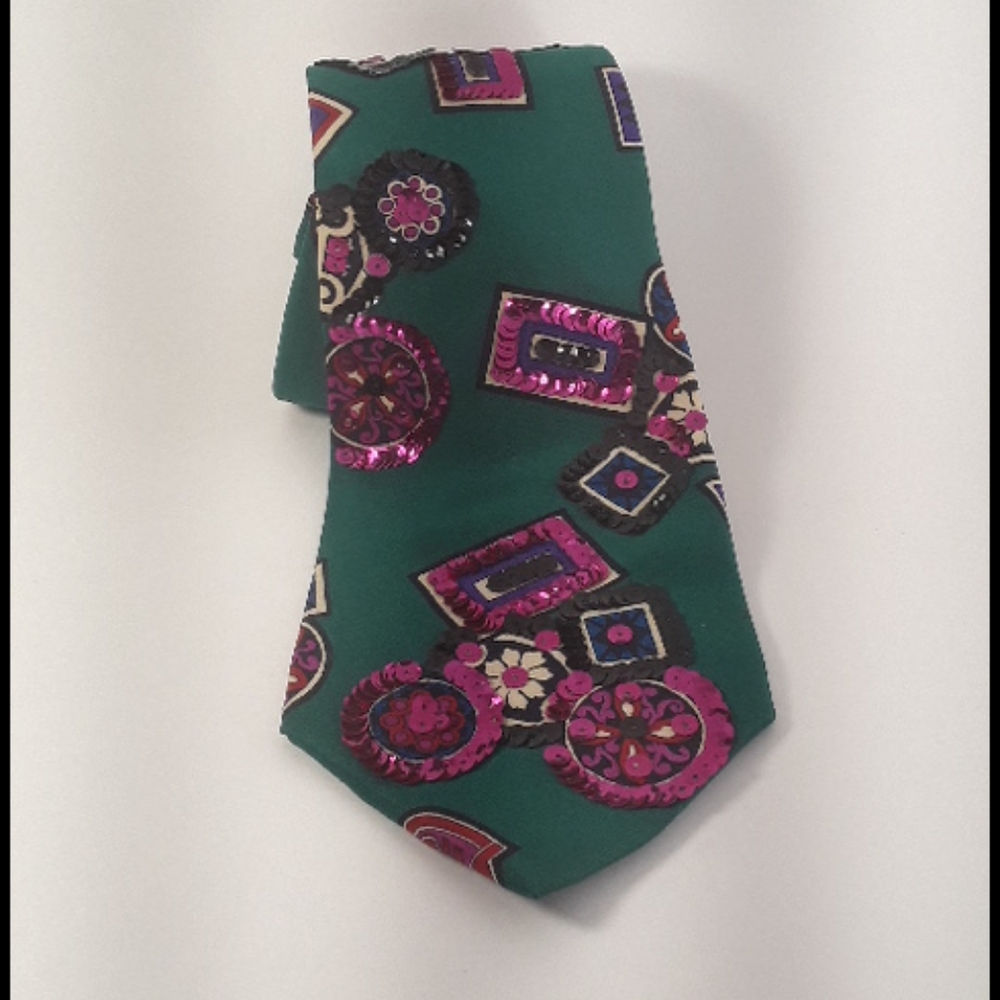 John Henry 100% Silk Crepe Green Maroon